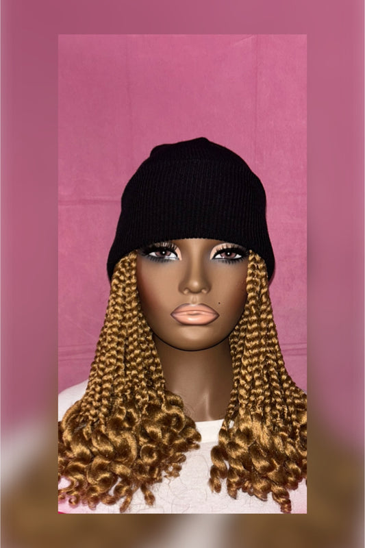 LAST ONE IN STOCK‼️ Honey Blonde Box Braids w/ Curly Ends Wig Hat
