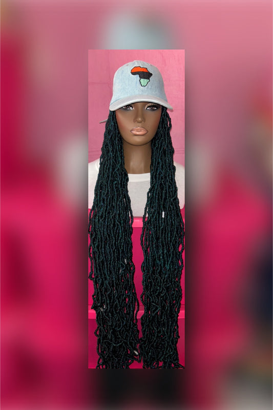 LAST ONE IN STOCK‼️ Dark Green Super Long Faux Locs Wig Hat