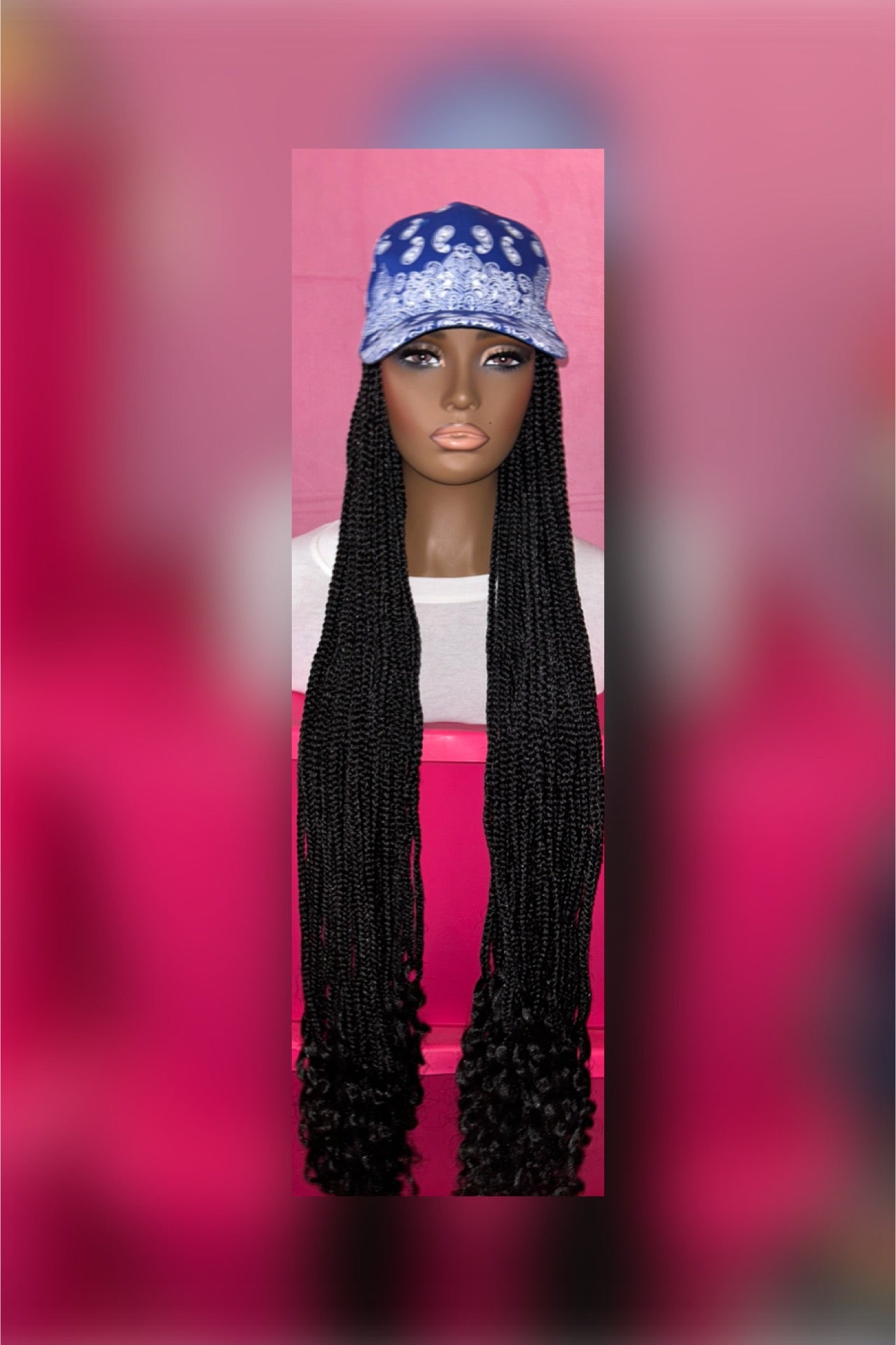 LAST ONE IN STOCK‼️ Black Box Braids w/Curly Ends Wig Hat