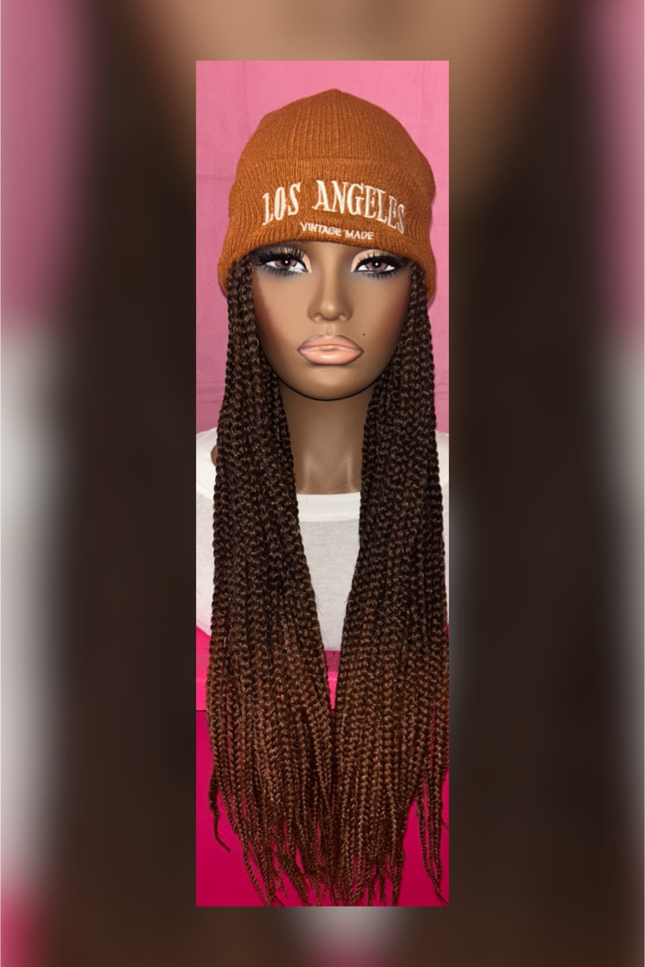 LAST ONE IN STOCK‼️ Honey Brown Box Braids Wig Hat