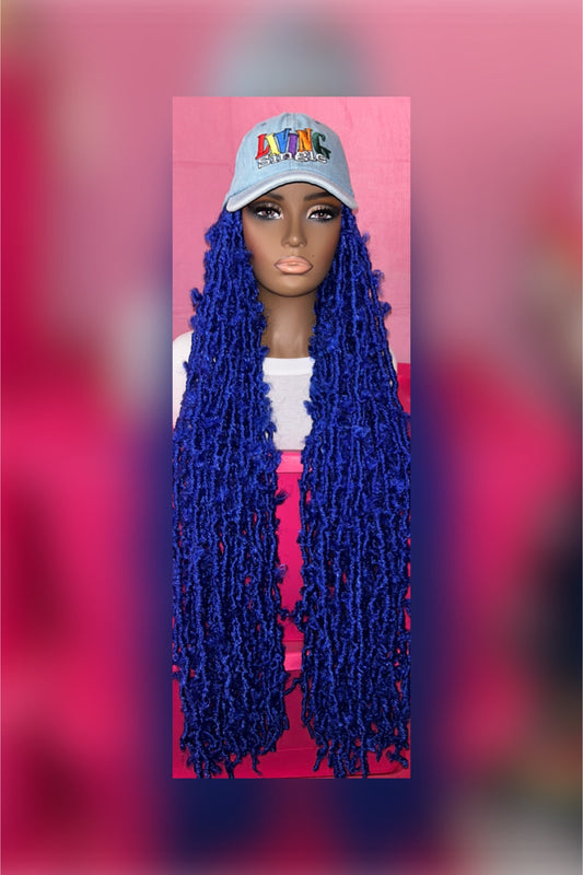LAST ONE IN STOCK‼️ Indigo Blue Super Long Distressed Butterfly Locs Wig Hat