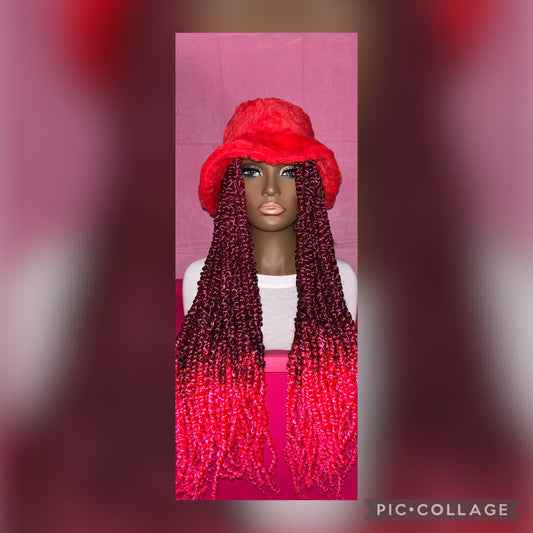 LAST ONE IN STOCK‼️ Red-Pink Ombre Passion Twist Wig Hat