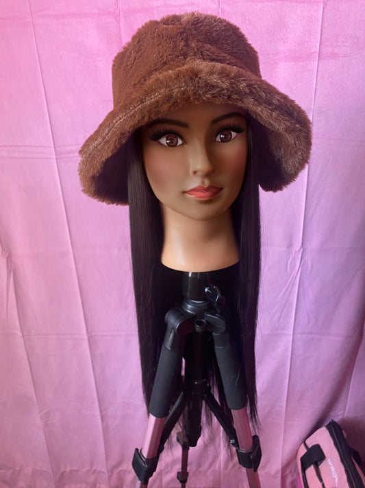 Black Straight Hair Wig Hat