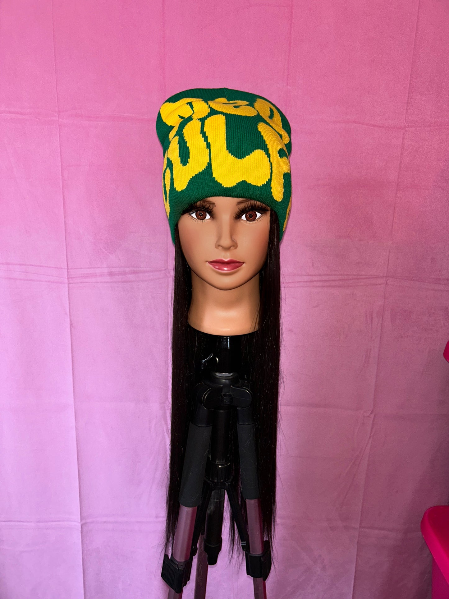 Black Straight Hair Wig Hat