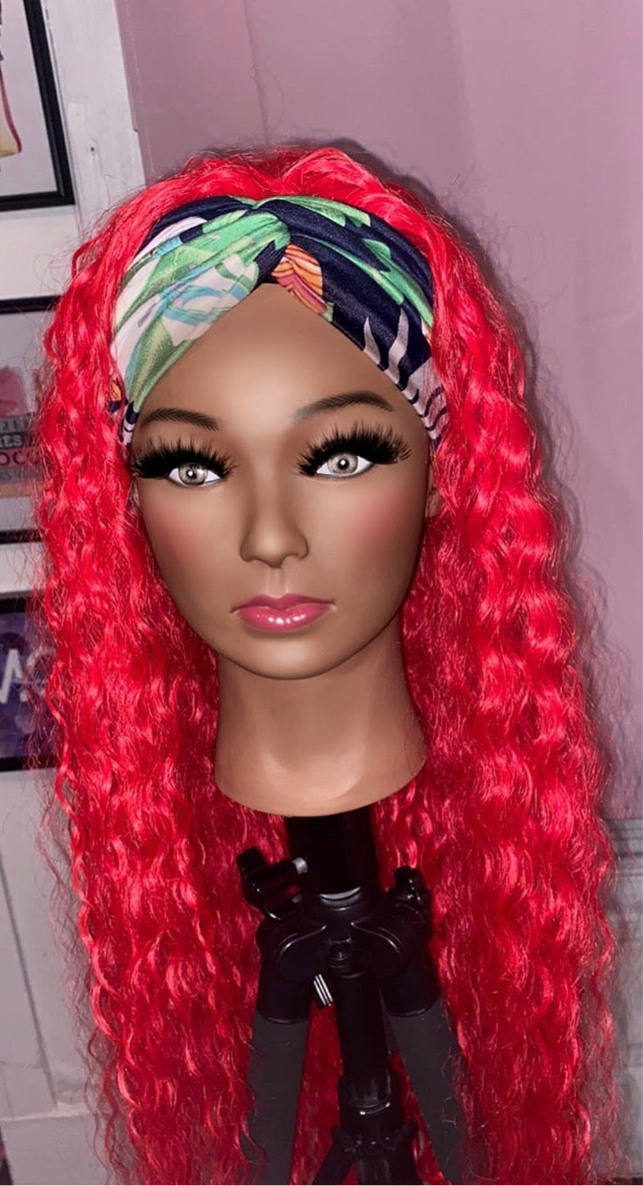 Red Crinkle Curl Headband Wig w/ Headband Included