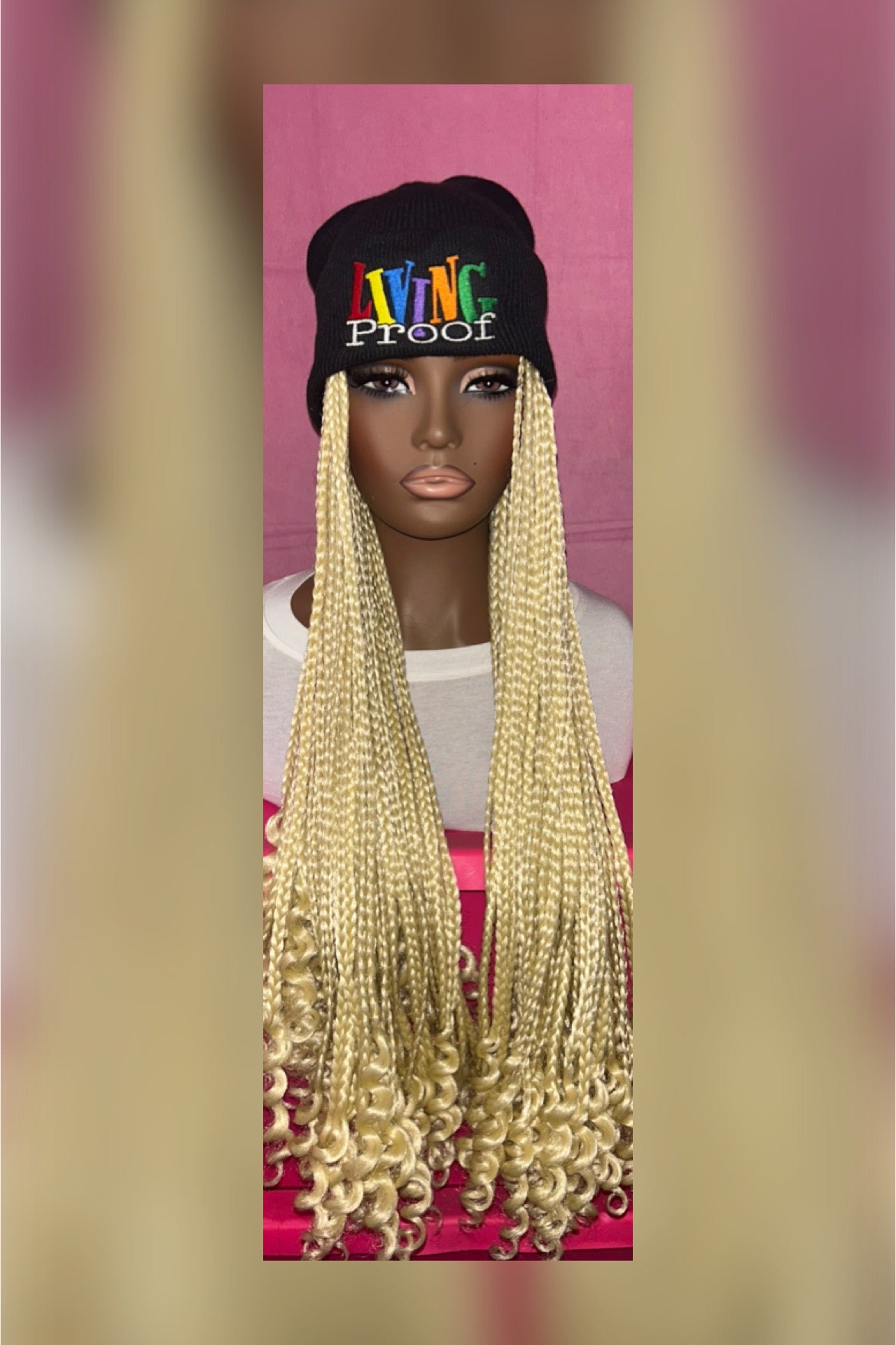 LAST ONE IN STOCK‼️ Blonde Knotless Box Braids w/ Curly Ends Wig Hat