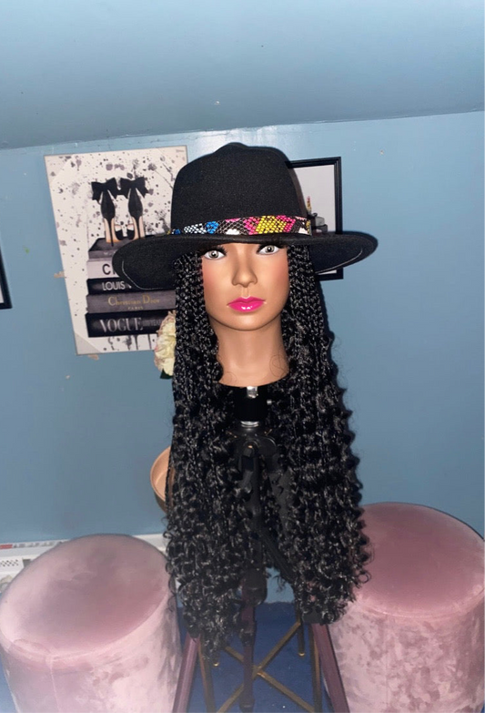 Black Goddess Box Braids Wig Hat