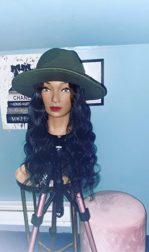 Black Body Wave Curls Wig Hat