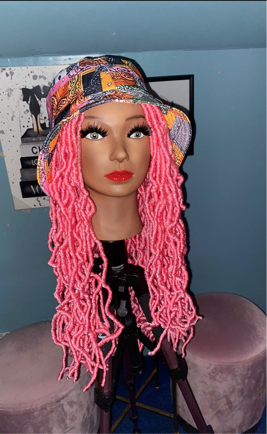 Pink Soft Faux Locs Wig Hat