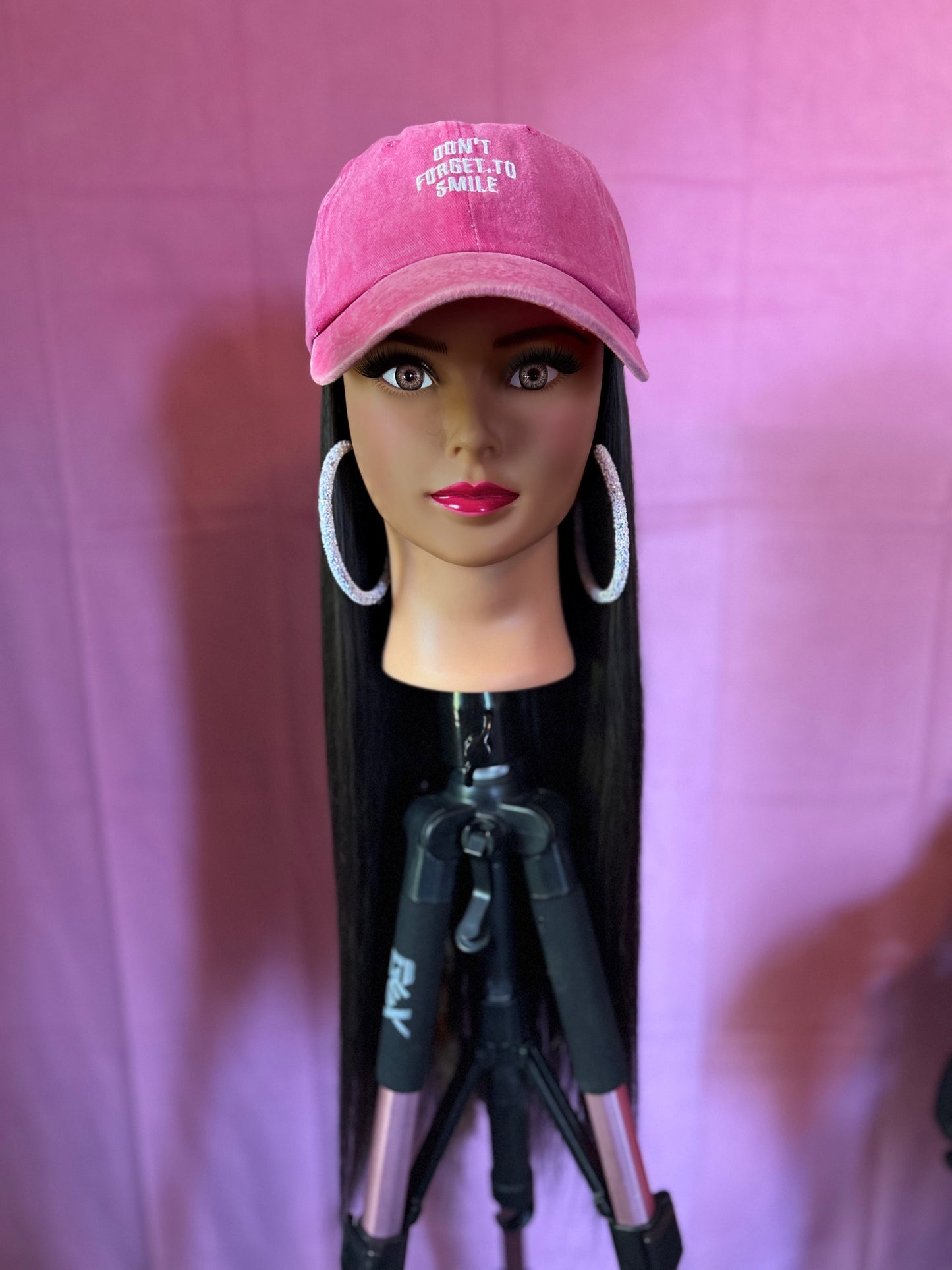 Black Straight Hair Wig Hat