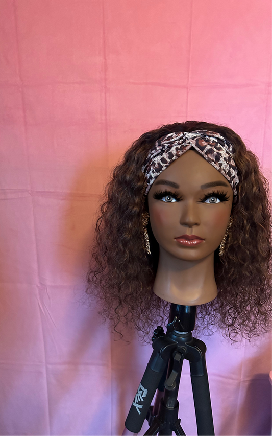 Honey Brown Crinkle Curls Headband Wig w/ Headband Included