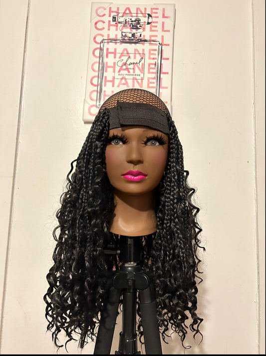 Black Bohemian Box Braids Elastic Wig Band