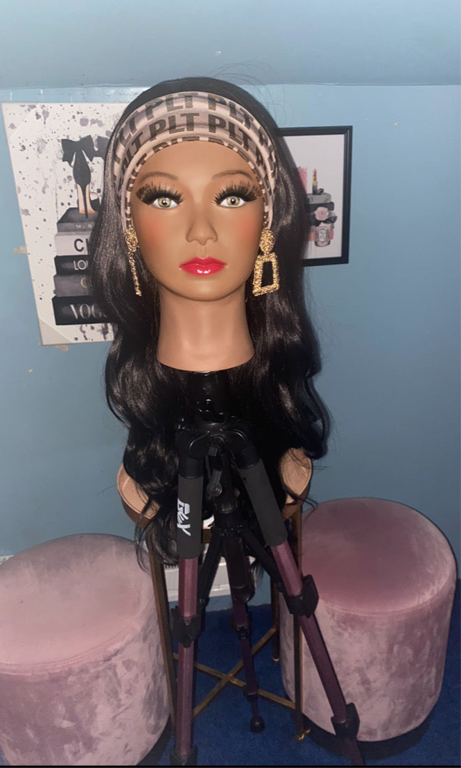 Black Wavy Curls Headband Wig w/ Headband Included