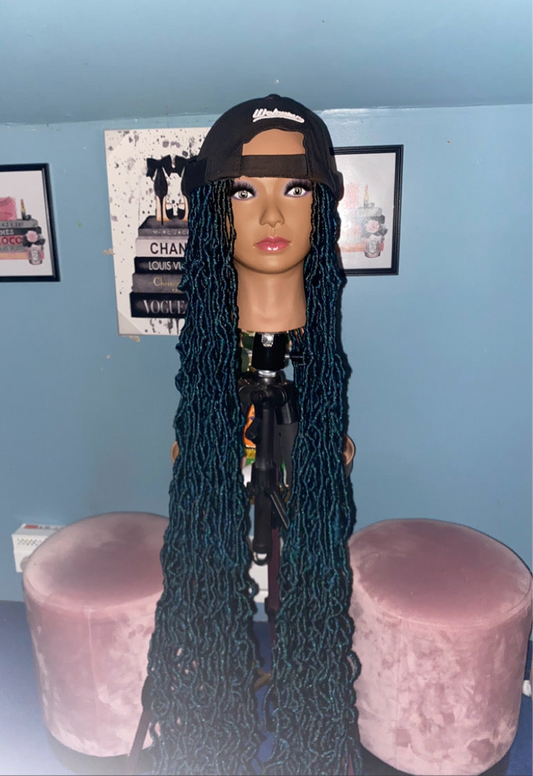 Dark Green Super Long Soft Faux Locs Wig Hat