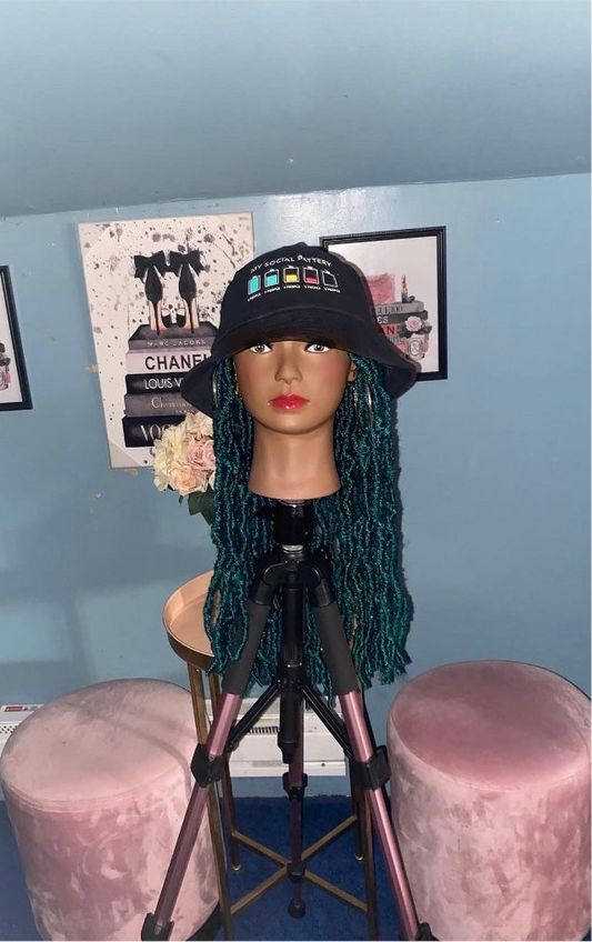 Green Soft Faux Locs Wig Hat