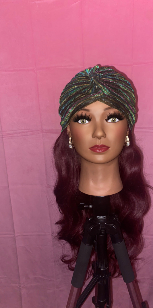 Red Water Wave Curls Wig Hat w/ Turban Included