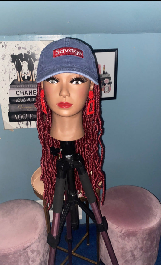 Burgundy Wine Soft Faux Locs Wig Hat