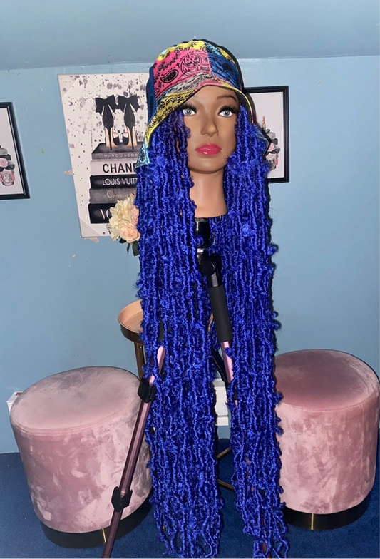 Indigo Blue Super Long Butterfly Locs Wig Hat