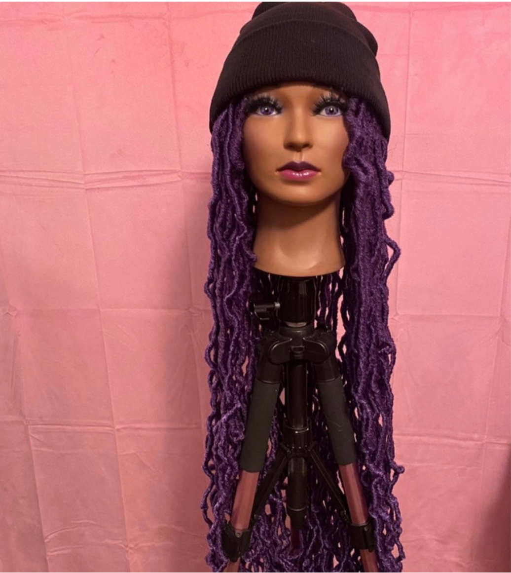 Purple Super Long Faux Locs Wig Hat