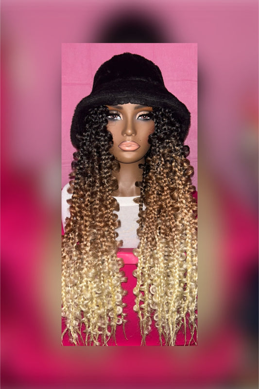 LAST ONE IN IN STOCK‼️ Black/Brown/Blonde Ombre Butterfly Box Braids Wig Hat