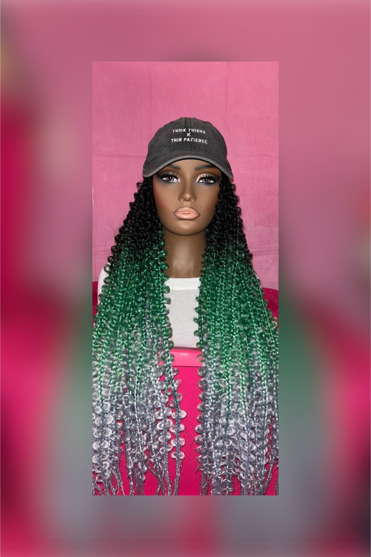 LAST ONE IN STOCK‼️ Black/ Green/Silver Butterfly Box Braids Wig Hat