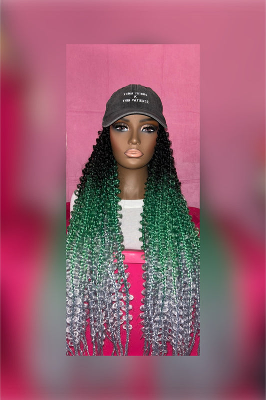 LAST ONE IN STOCK‼️ Black/ Green/Silver Butterfly Box Braids Wig Hat