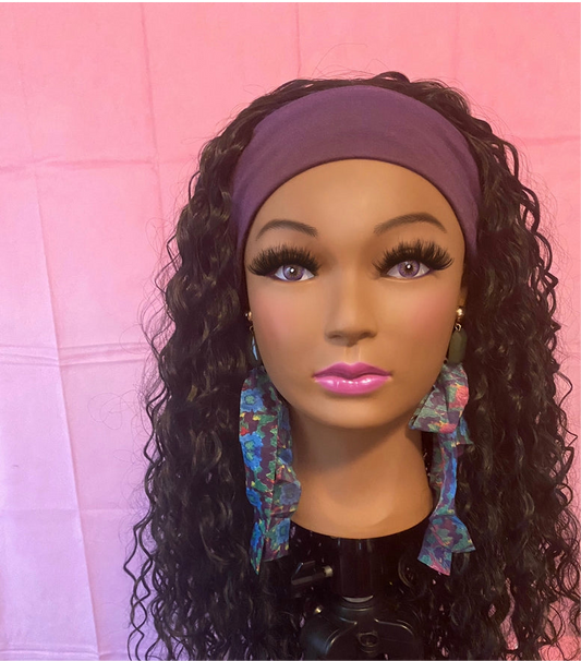 Black Crinkle Curls Headband Wig w/ Headband Included