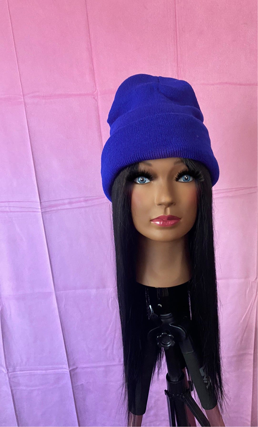 Black Straight Hair Wig Hat