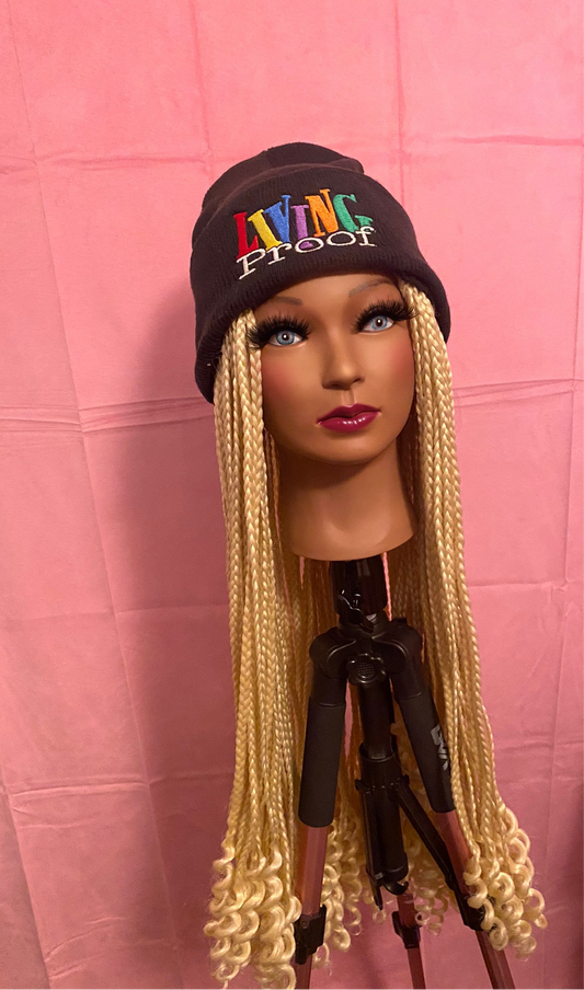 Blonde Knotless Box Braids w/ Curly Ends Wig Hat