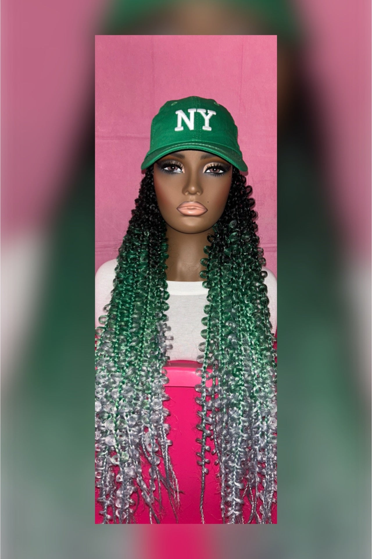 LAST ONE IN STOCK‼️ Black/Green/Silver Ombre Butterfly Box Braids Wig Hat