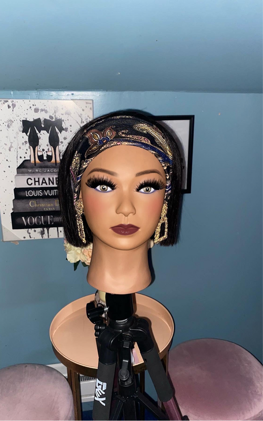 Black Blunt Cut Bob Headband Wig w/ Headband Included