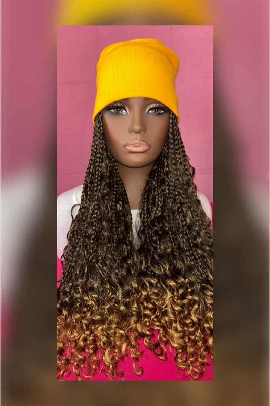 LAST ONE IN STOCK‼️ Dark Brown and Honey Blonde Goddess Box Braids Wig Hat