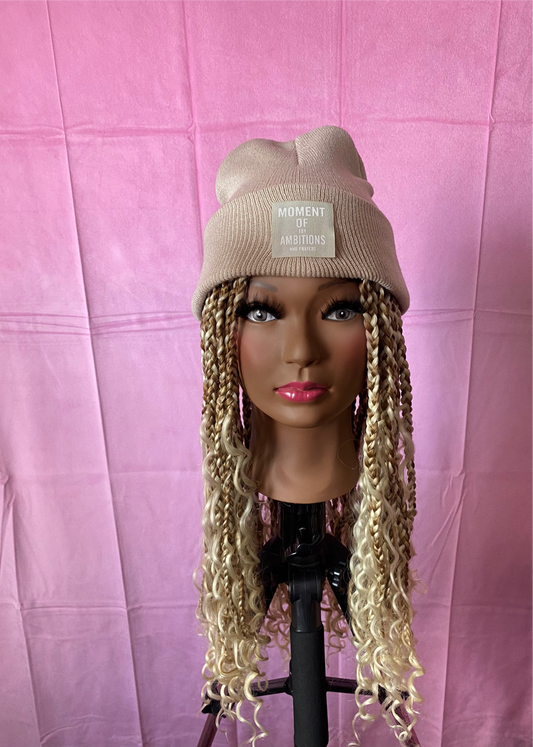 Blonde-Brown Goddess Box Braids Wig Hat