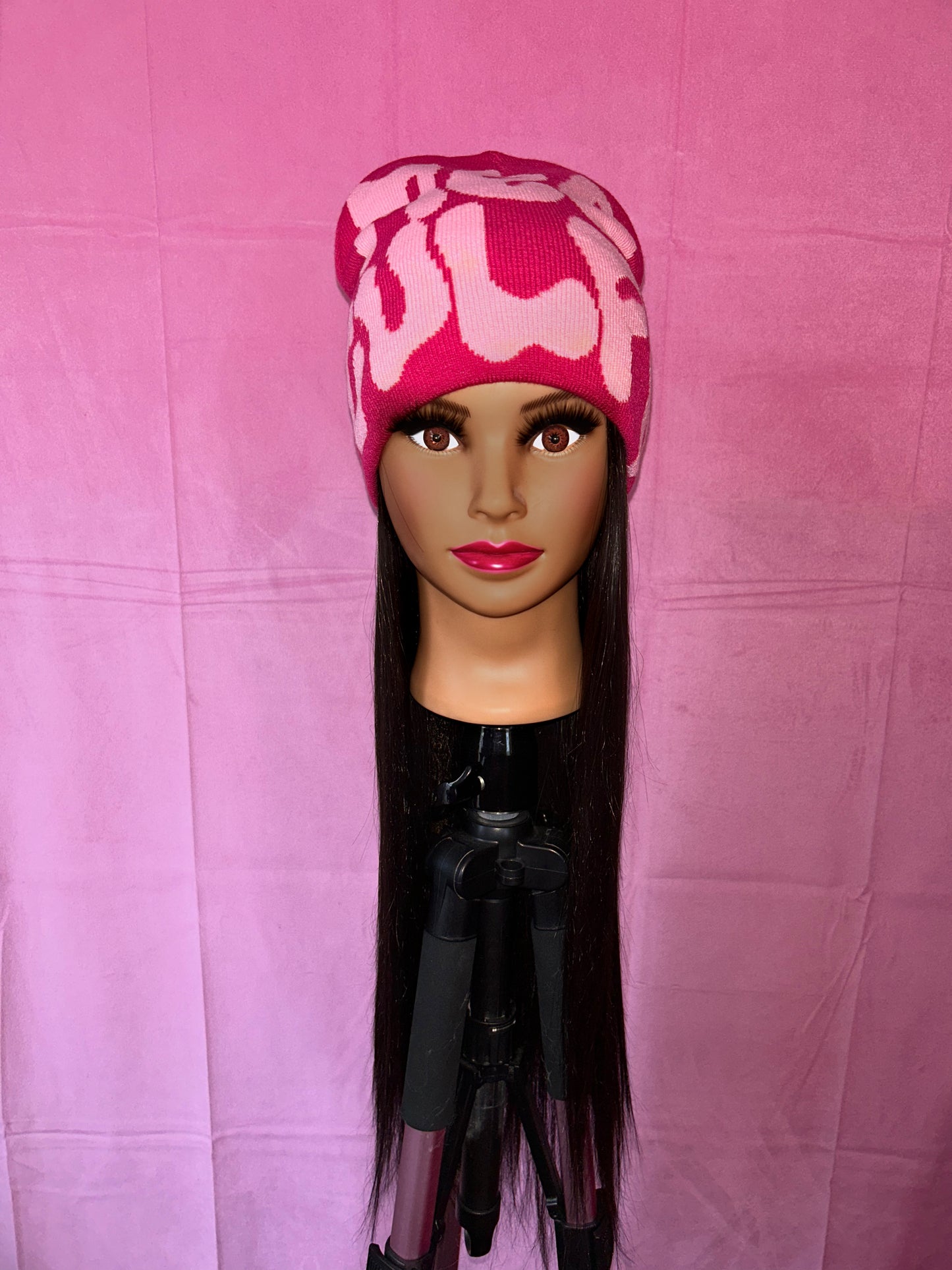 Black Straight Hair Wig Hat