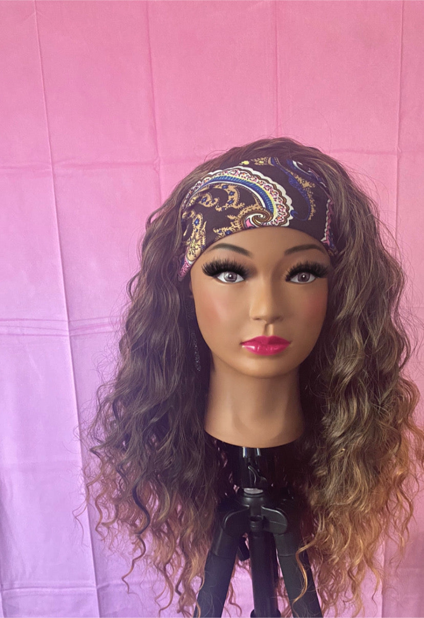 Honey Brown Wavy Curls Headband Wig w/ Headband Included