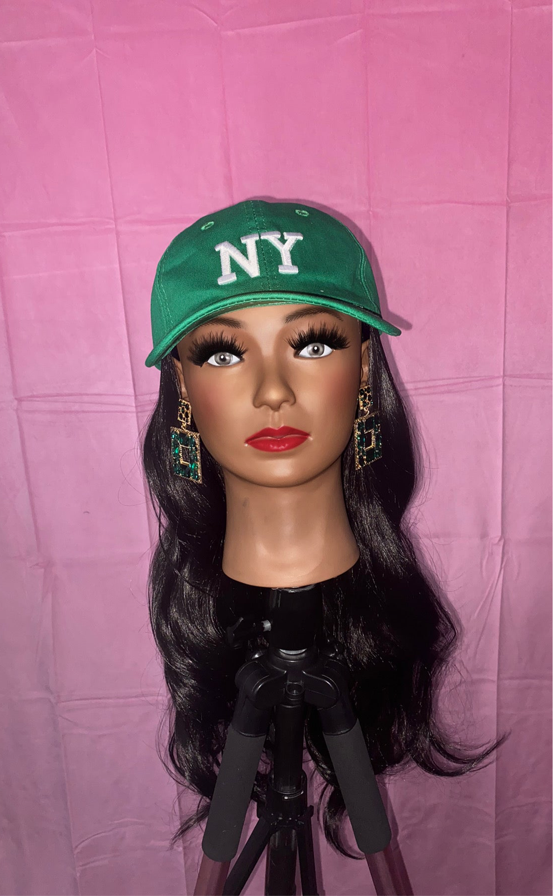 Black Wavy Curls Wig Hat