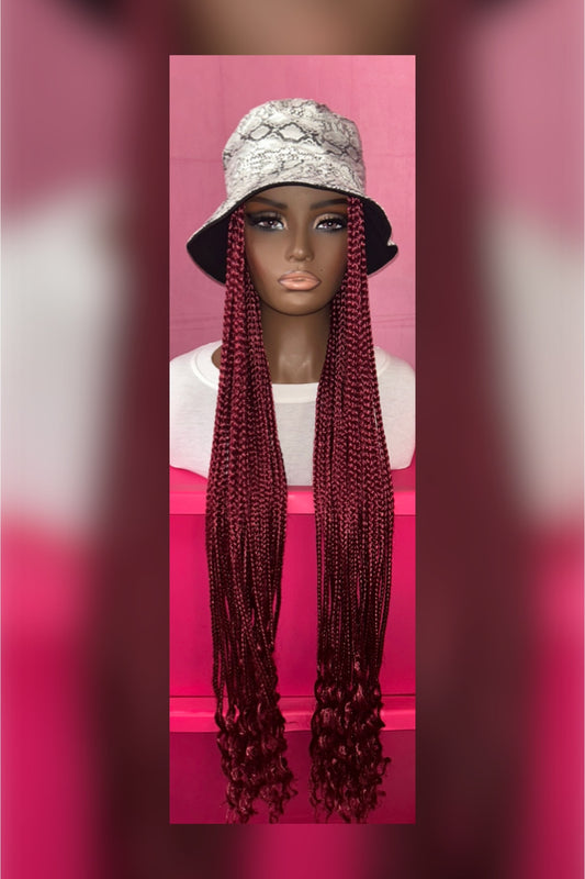 LAST ONE IN STOCK‼️ Burgundy Wine Goddess Box Braids Wig Hat