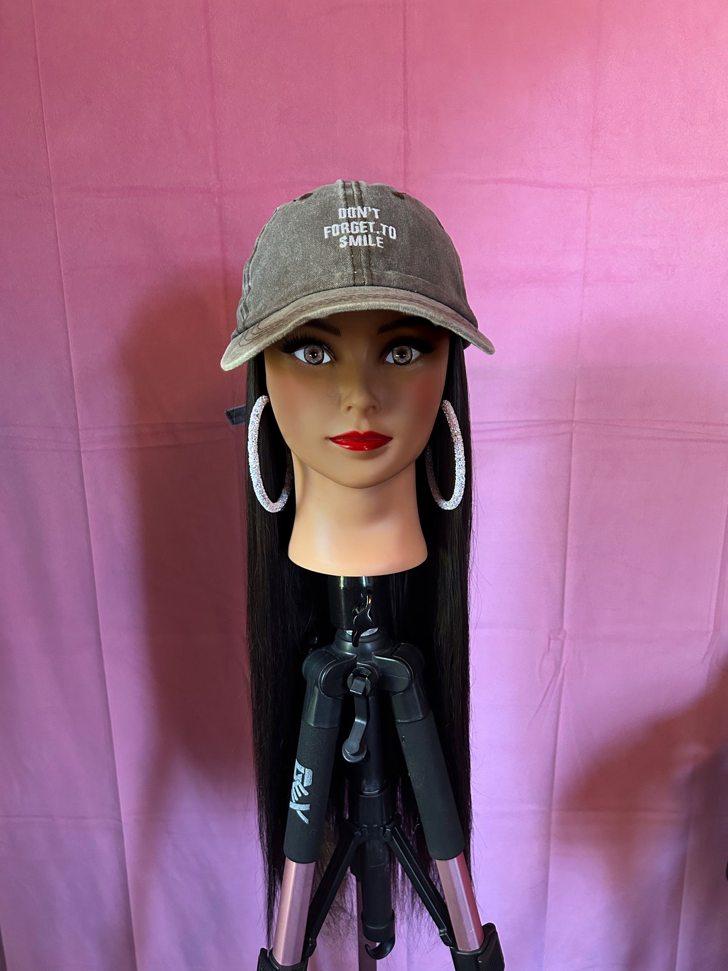 Black Straight Hair Wig Hat