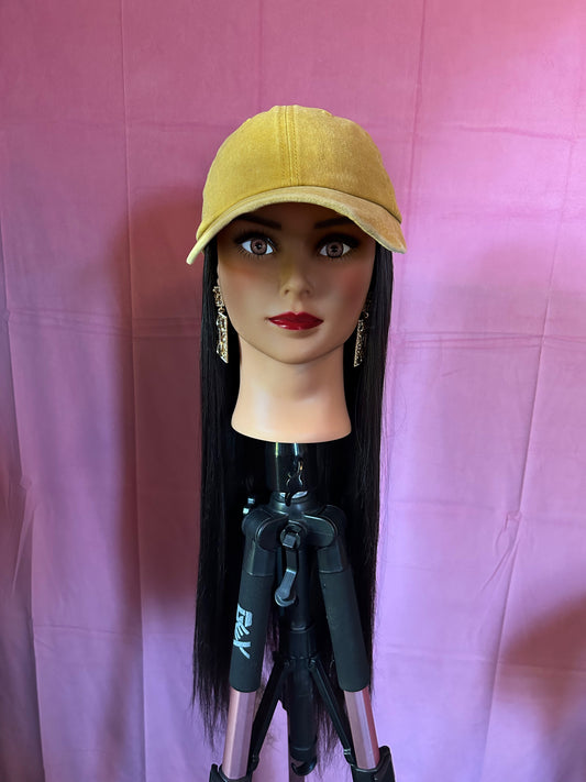 Black Straight Hair Wig Hat