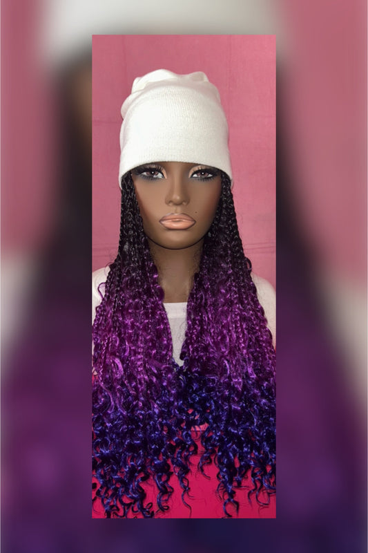 LAST ONE IN STOCK‼️ Purple Ombré Goddess Box Braids Wig Hat