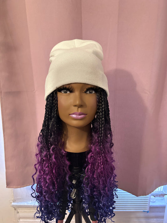 Purple Ombré Goddess Box Braids Wig Hat