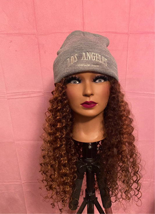 Honey Brown Deep Wave Curls Wig Hat