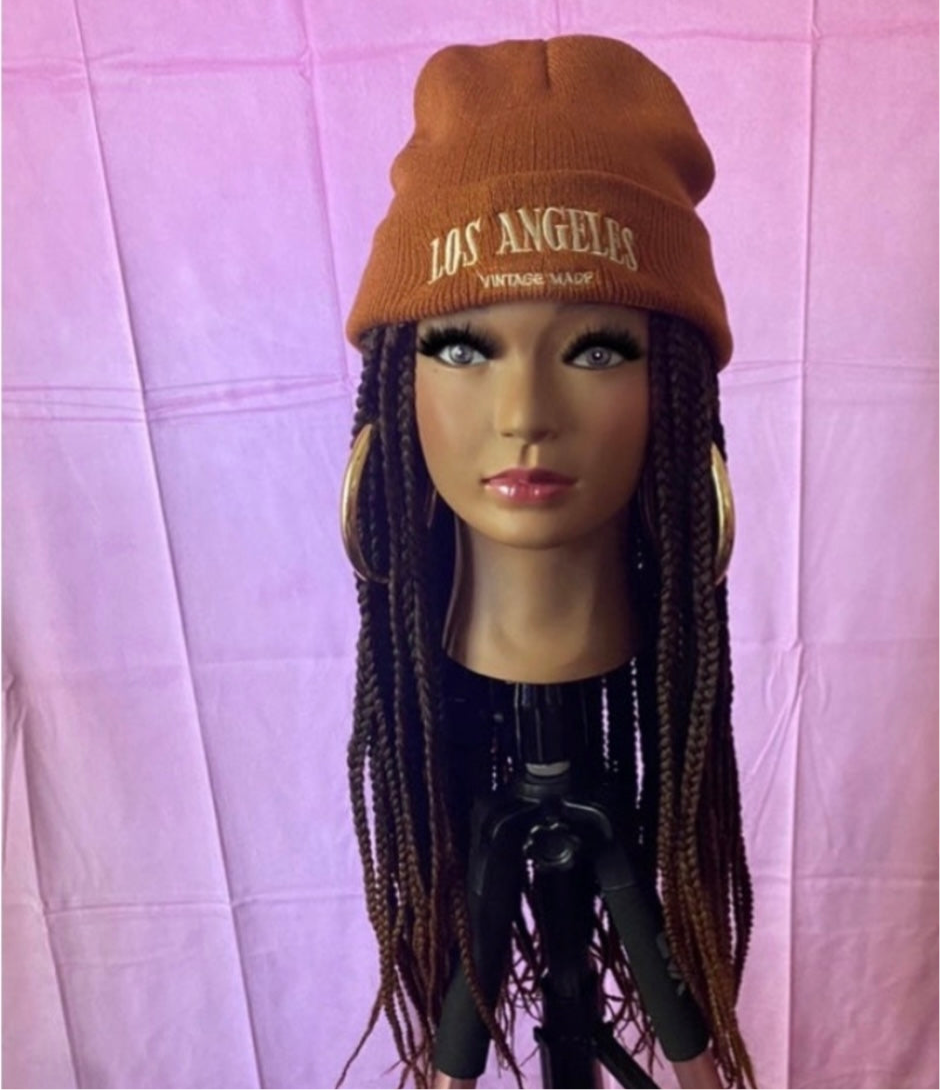 Honey Brown Box Braids Wig Hat