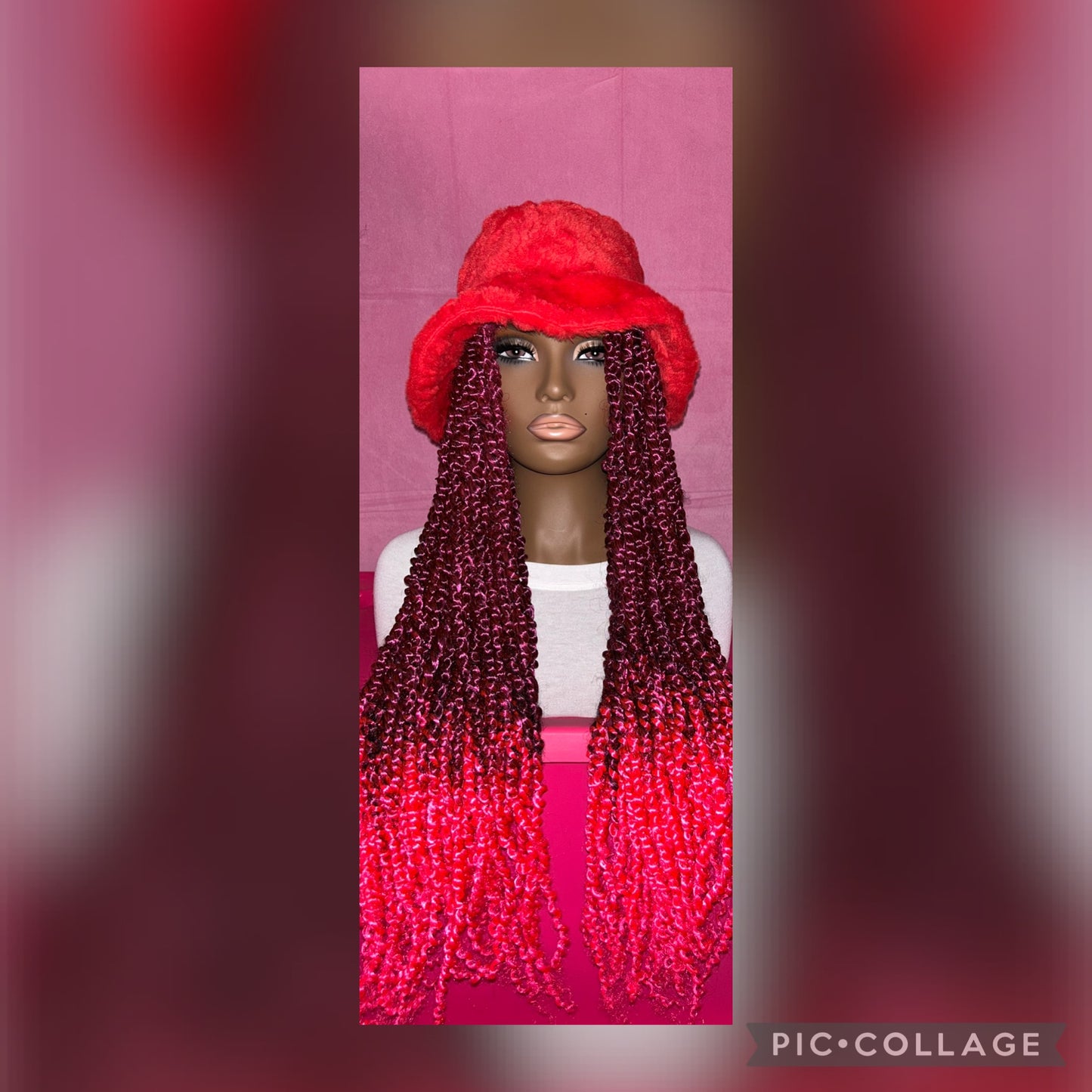 Red-Pink Ombre Passion Twist Wig Hat