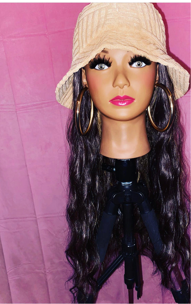 Dark Brown Wavy Curls Wig Hat