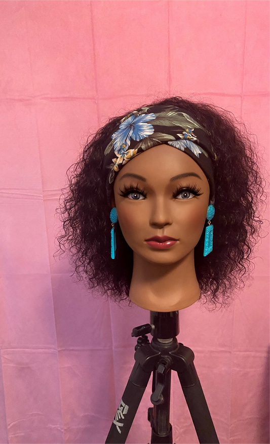 Black Deep Wave Human Hair Headband Wig w/ Headband Included