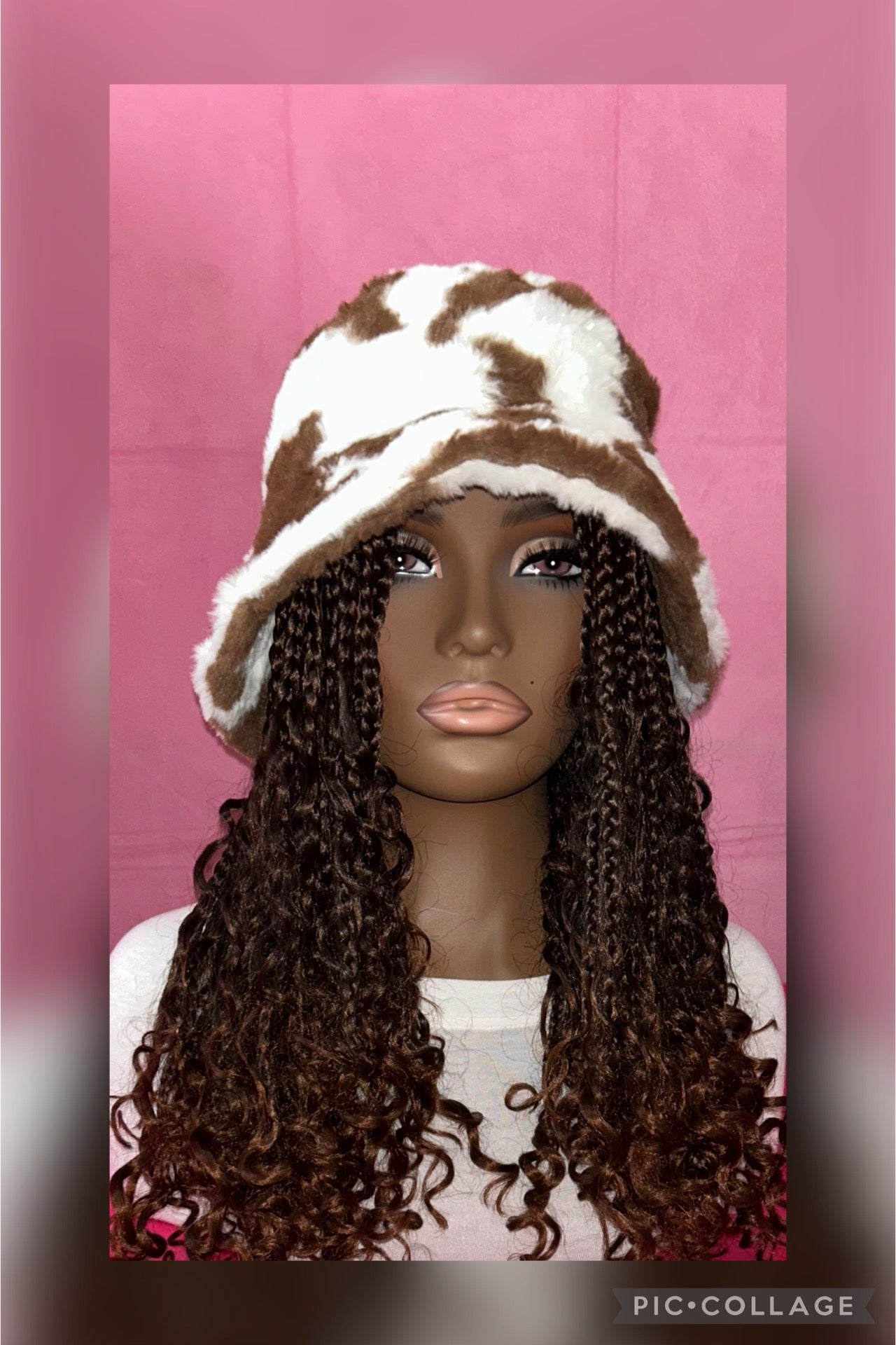 Brown Bohemian Box Braids Wig Hat