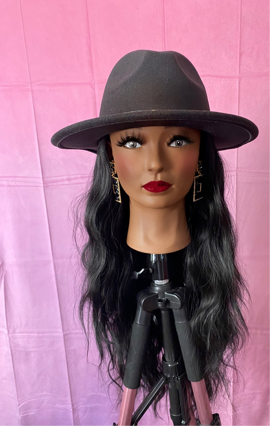 Black Loose Body Wave Curls Wig Hat