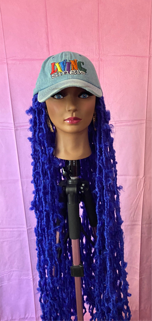 Indigo Blue Super Long Distressed Butterfly Locs Wig Hat