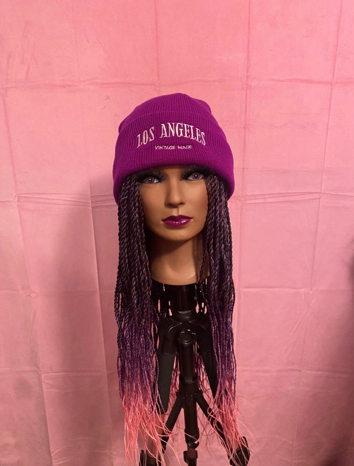 Black/Pink/Purple Senegalese Twist Wig Hat